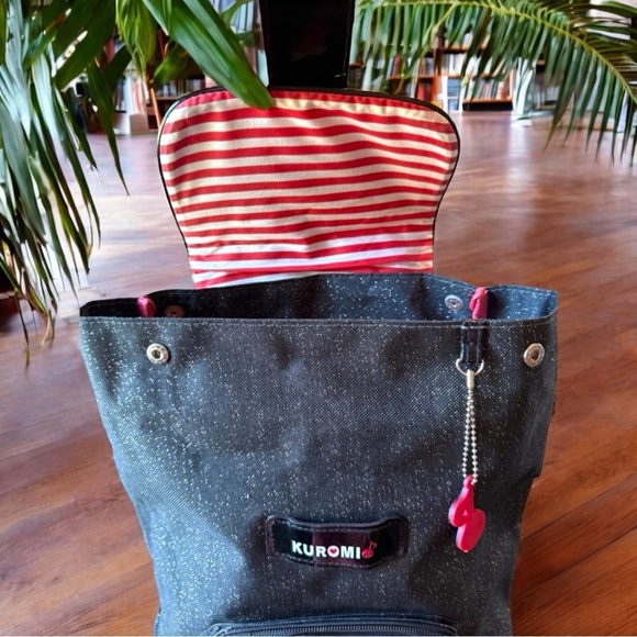 SANRIO KUROMI 2008 Black & Red Backpack Book Bag w/ Red & White Striped Lining - Picture 9 of 15
